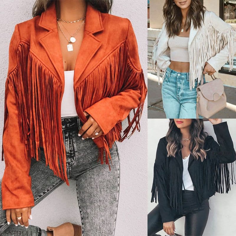 image-European And American Women's Clothing Jacket Leather Coat Deerskin Velvet Elegant Lapel Tassel Short Coat For Women Autumn And Winter New
