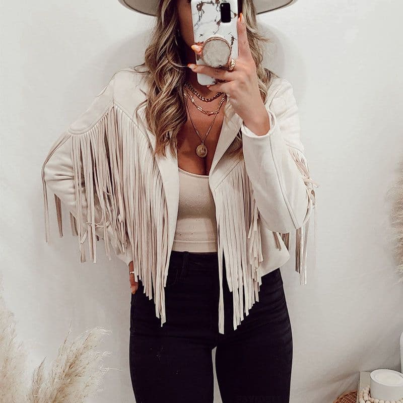 image-European And American Women's Clothing Jacket Leather Coat Deerskin Velvet Elegant Lapel Tassel Short Coat For Women Autumn And Winter New