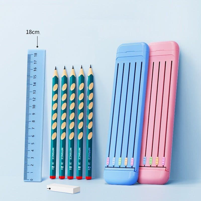 image-Ruler Pencil Eraser 4-Piece Stationery Box School Supplies