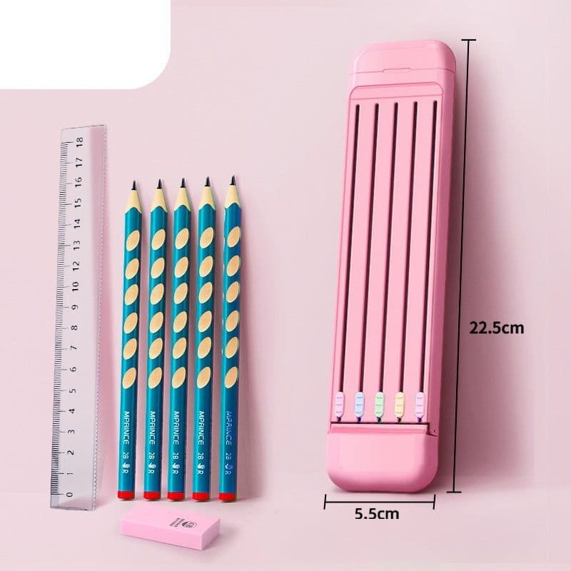 image-Ruler Pencil Eraser 4-Piece Stationery Box School Supplies