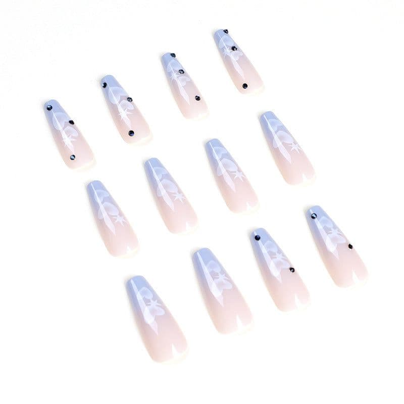 image-Wear Nail Nail Stickers Peach Heart Nail Tip Rhinestone Nails Patch False Nails Manicure Wear Nail