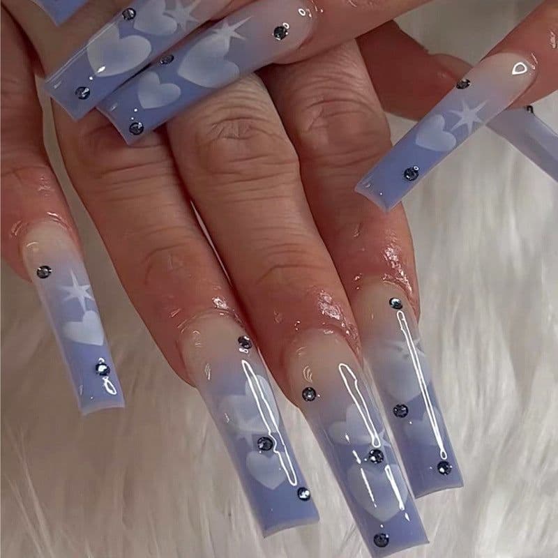 image-Wear Nail Nail Stickers Peach Heart Nail Tip Rhinestone Nails Patch False Nails Manicure Wear Nail