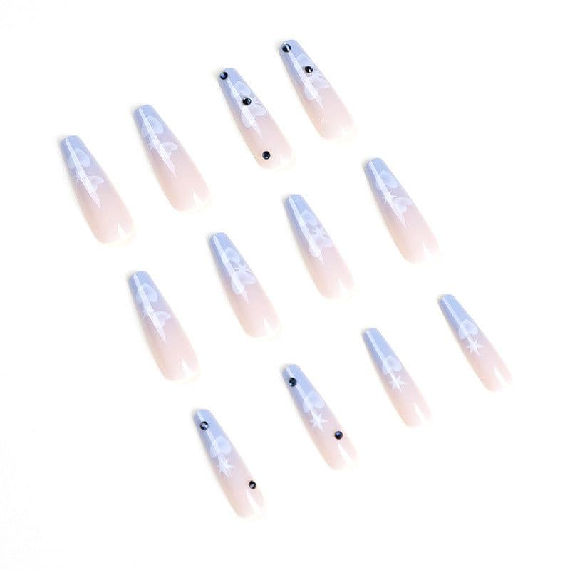 image-Wear Nail Nail Stickers Peach Heart Nail Tip Rhinestone Nails Patch False Nails Manicure Wear Nail