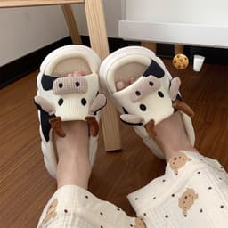 image-Cotton And Linen Cute Cartoon Dairy Cattle Mute Linen Slippers