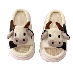 image-Cotton And Linen Cute Cartoon Dairy Cattle Mute Linen Slippers
