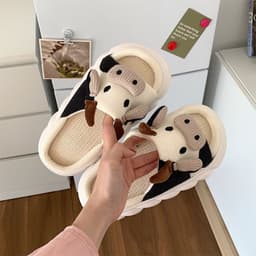 image-Cotton And Linen Cute Cartoon Dairy Cattle Mute Linen Slippers