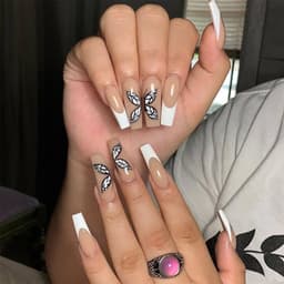 image-White French Butterfly Fake Nails Press On Nail Nail Stickers Nail Shaped Piece Wear Finished Nail Beauty