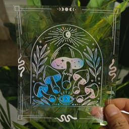 image-RPS061 Colorful Suncatcher Rainbow Prism Mushroom Static Glass Sticker PVC Glue-free Anti-collision Window Sticker
