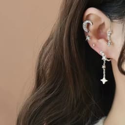image-Moon Splash Star River Design Super Fairy Star Moon Ear Clip Ear Hanging Japanese And Korean Girl No Pierced Cold Wind Ear Rings