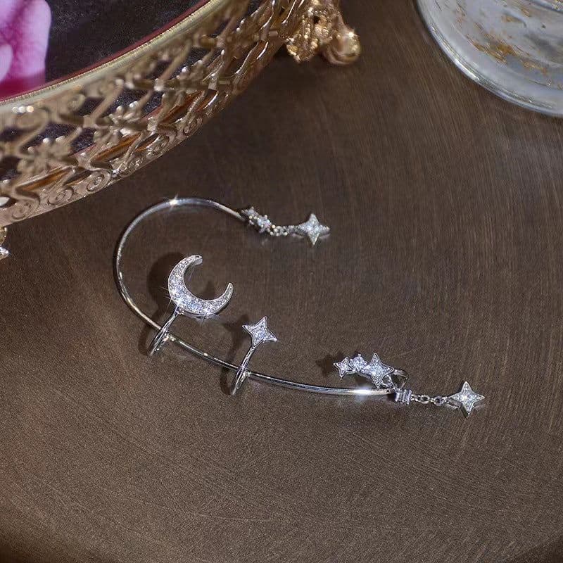 image-Moon Splash Star River Design Super Fairy Star Moon Ear Clip Ear Hanging Japanese And Korean Girl No Pierced Cold Wind Ear Rings