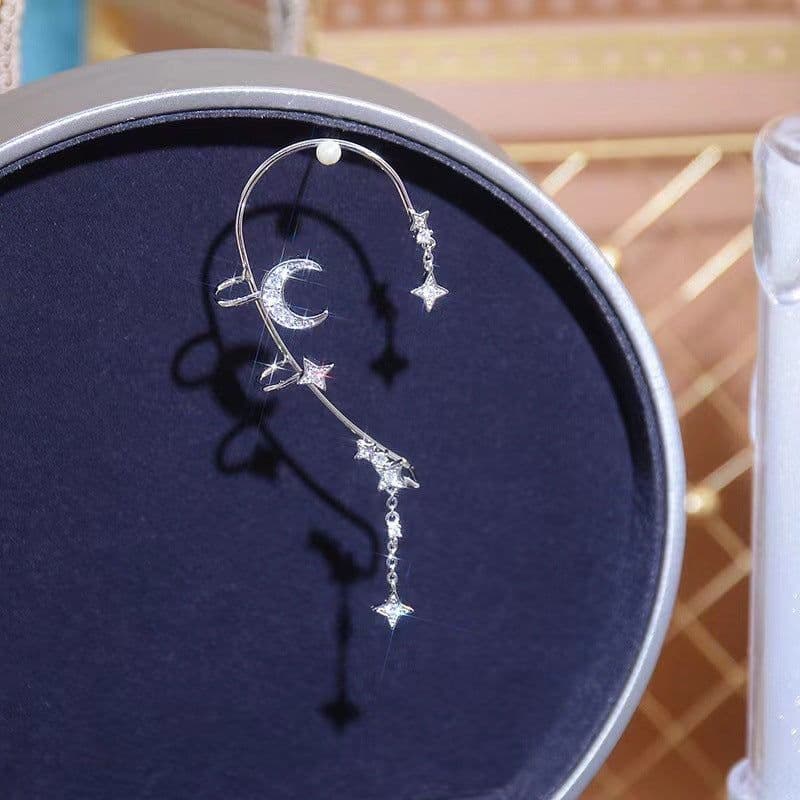 image-Moon Splash Star River Design Super Fairy Star Moon Ear Clip Ear Hanging Japanese And Korean Girl No Pierced Cold Wind Ear Rings