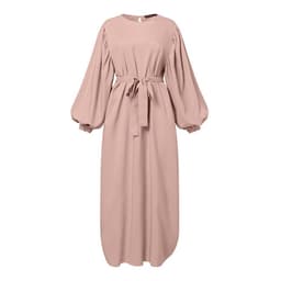 image-Solid Color Long Sleeve Casual Muslim Dress Robe Robe Dress