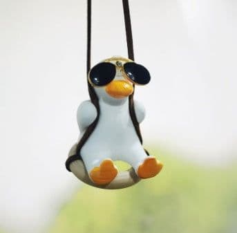 image-Pistol Cowboy Duck Car Rearview Mirror Pendant Decoration Super Cool Revolver Duck Anime Car Decoration Pendant