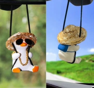 image-Pistol Cowboy Duck Car Rearview Mirror Pendant Decoration Super Cool Revolver Duck Anime Car Decoration Pendant