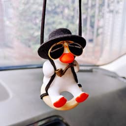 image-Pistol Cowboy Duck Car Rearview Mirror Pendant Decoration Super Cool Revolver Duck Anime Car Decoration Pendant