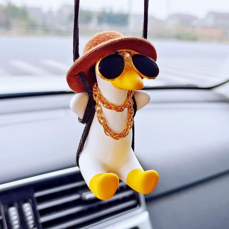 image-Pistol Cowboy Duck Car Rearview Mirror Pendant Decoration Super Cool Revolver Duck Anime Car Decoration Pendant