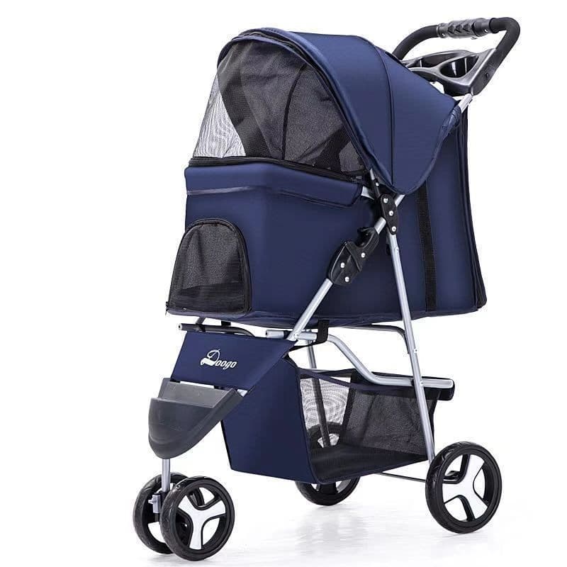 image-Lightweight Folding Pet Trolley Dogs And Cats Dog Out Stroller Three-wheeled Pet Stroller Dog Out Stroller Supplies