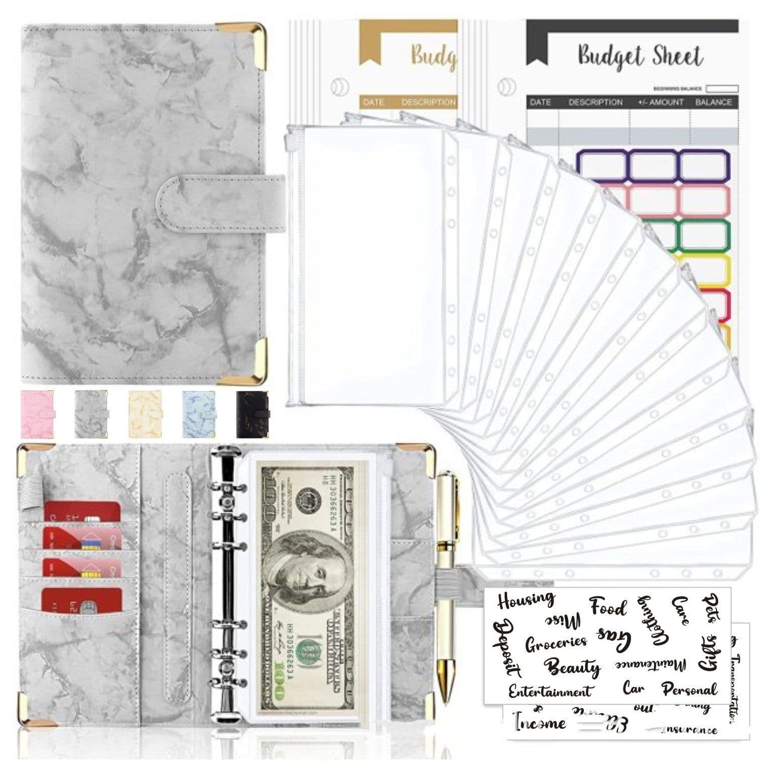 image-Spot Cross-border A6 Loose-leaf Binder Journal Book Marbling Notebook Leather PU6 Hole Loose Spiral Notebook Cash Budget
