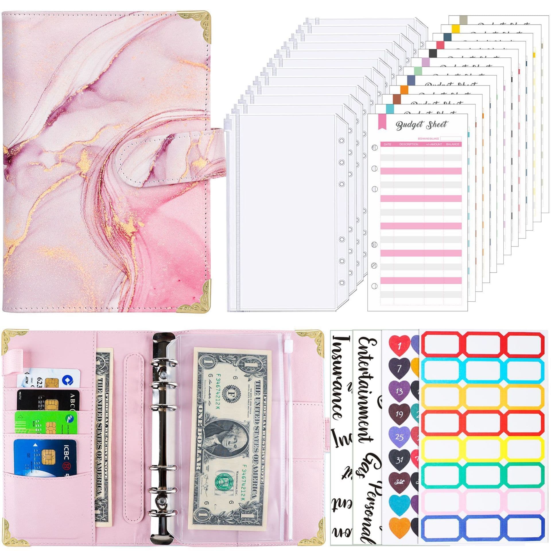image-A6 Loose Spiral Notebook Budget Book Color Picture Printing Notebook Book Leather PU Journal Book Loose-leaf Binder Journal Book