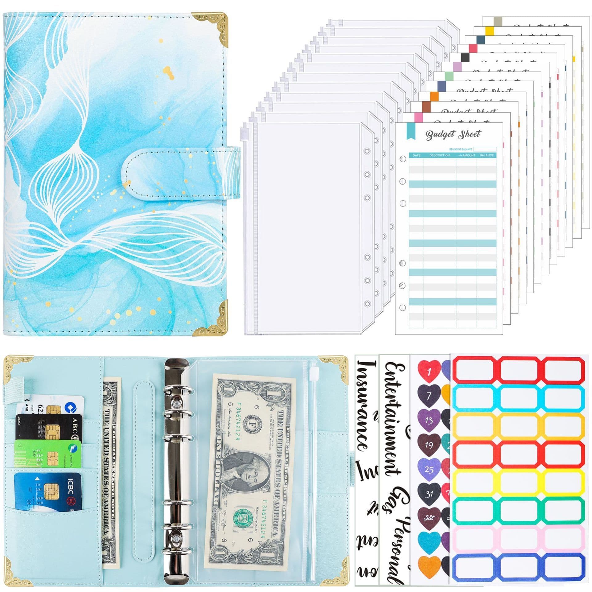 image-A6 Loose Spiral Notebook Budget Book Color Picture Printing Notebook Book Leather PU Journal Book Loose-leaf Binder Journal Book