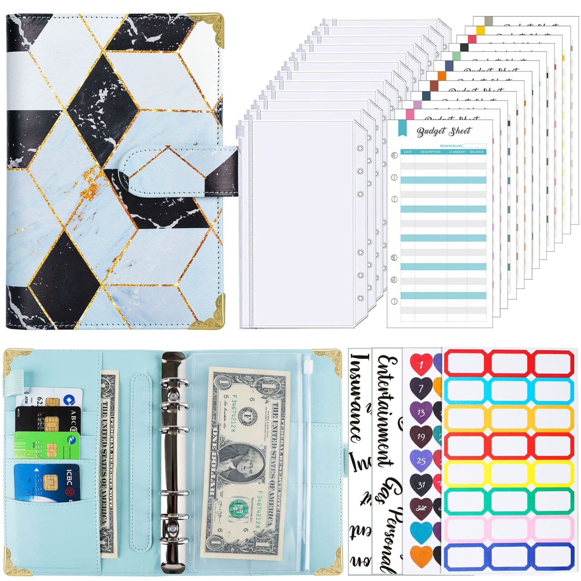 image-A6 Loose Spiral Notebook Budget Book Color Picture Printing Notebook Book Leather PU Journal Book Loose-leaf Binder Journal Book