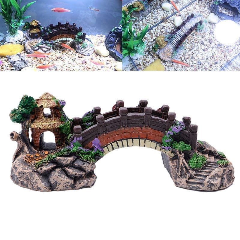 image-Fish Tank Aquarium Landscape Rockery Fake Bridge Landscaping Decoration Package Fish Globe Decorative Simulation Bridge Rockery Stone
