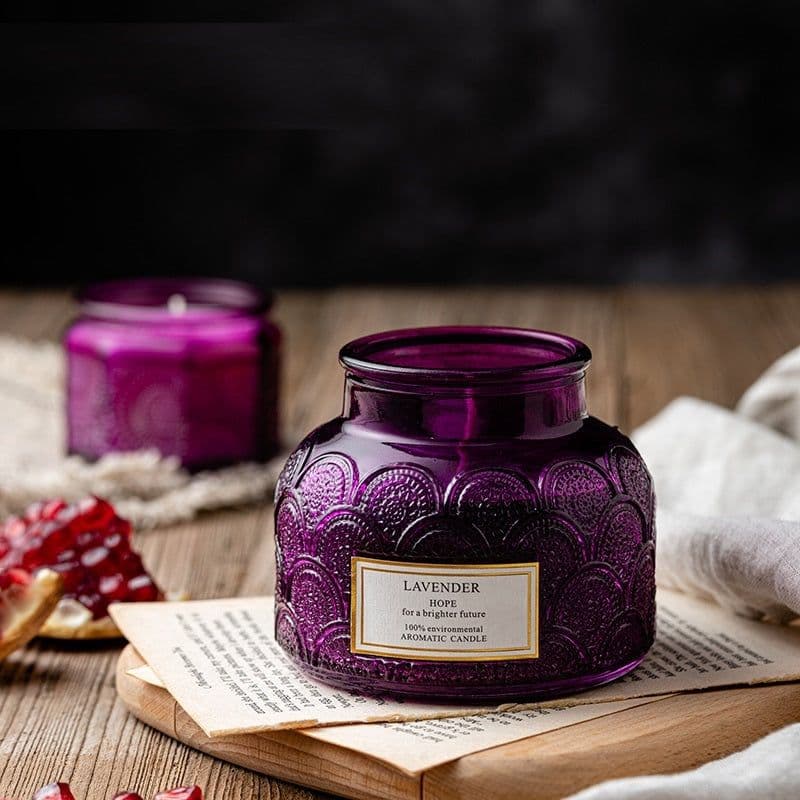 image-Side Drum Relief Glass Stainless Steel Smoke-free Indoor Sleeping Essential Oil Candle With Lid Bedroom Aromatherapy Candle