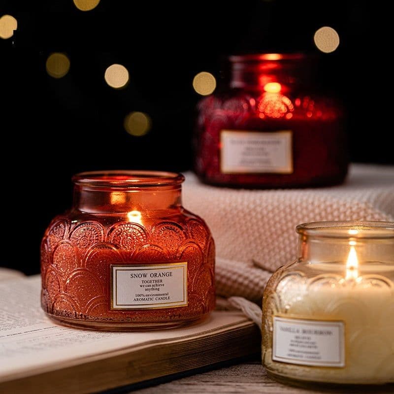 image-Side Drum Relief Glass Stainless Steel Smoke-free Indoor Sleeping Essential Oil Candle With Lid Bedroom Aromatherapy Candle