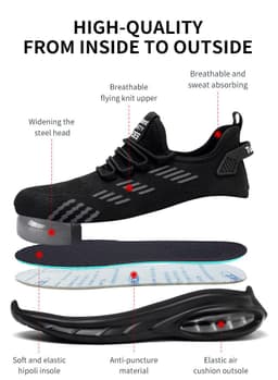 image-Anti-smashing And Anti-penetration Fly Woven Mesh Cushion Insole Lightweight Breathable And Comfortable Work Safety Shoes