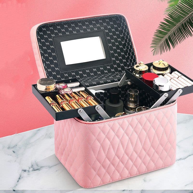 image-Large Capacity Korean Style Portable Cosmetics Storage Box Travel Wash Cosmetic Case