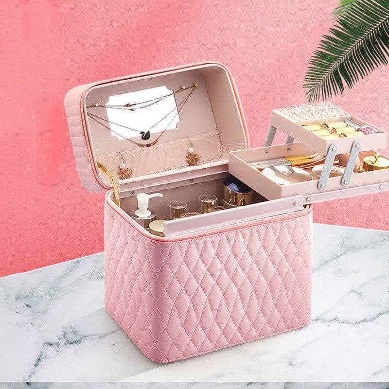 image-Large Capacity Korean Style Portable Cosmetics Storage Box Travel Wash Cosmetic Case