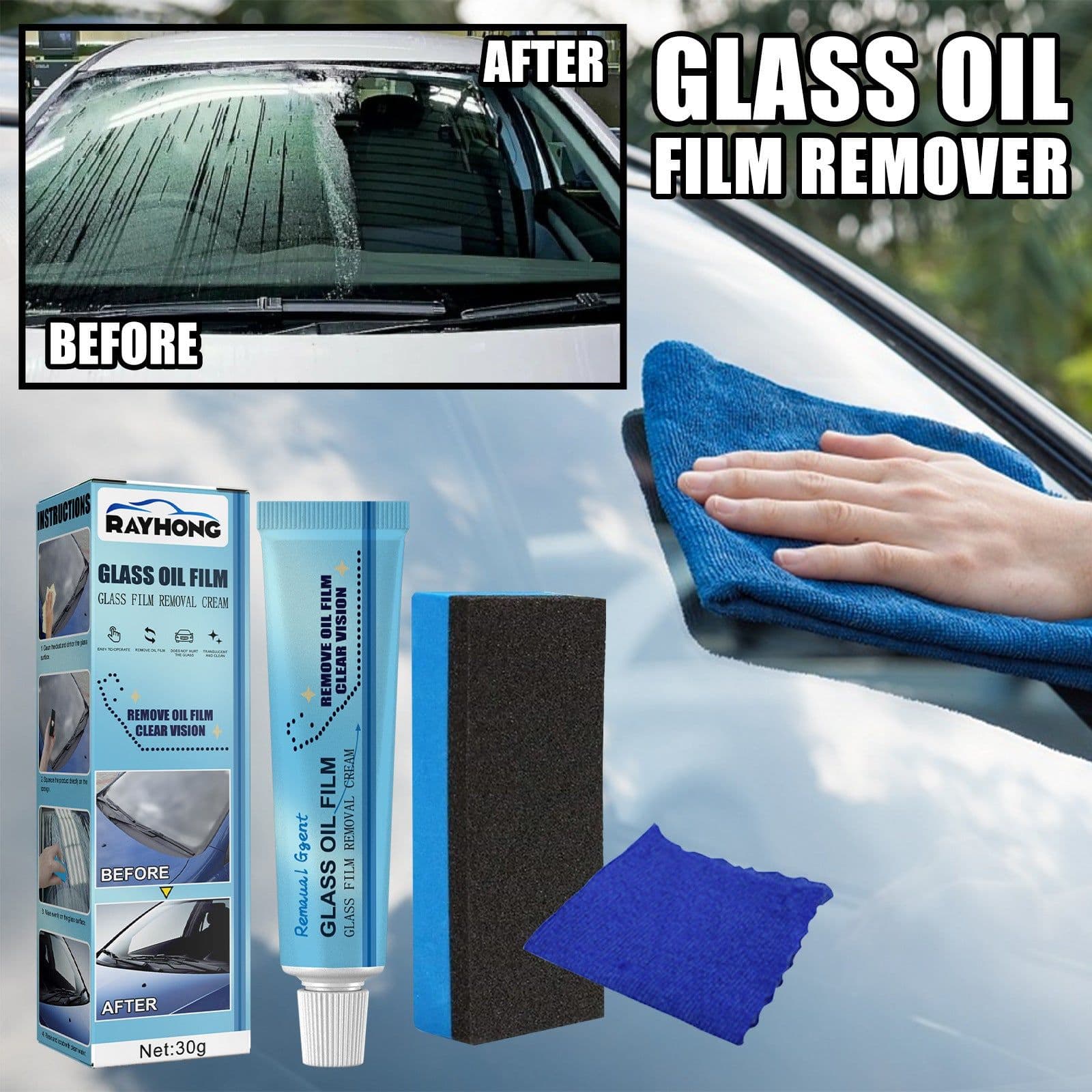image-Car Windshield Glass Decontamination Rainproof Oil Film Remover
