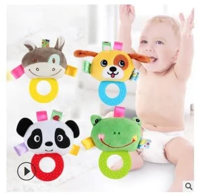 image-Cartoon Animal Teether Handbell Baby Grabbing Molar Doll 0-1 Years Old Baby Early Education Toys