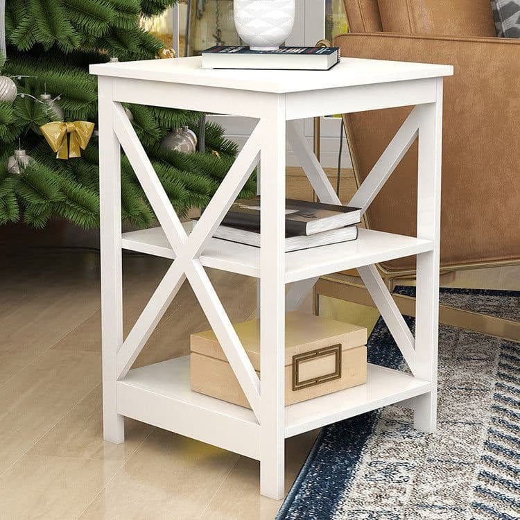 image-Sofa Small Coffee Table X-type Three-layer Partition Storage Side Table