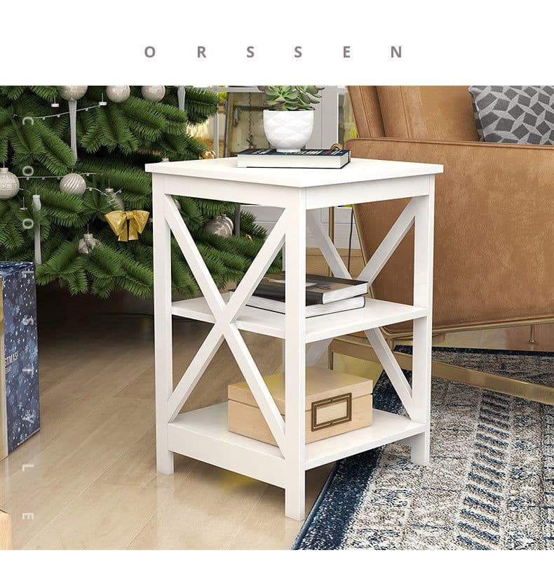 image-Sofa Small Coffee Table X-type Three-layer Partition Storage Side Table