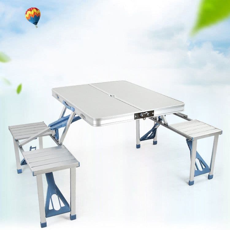 image-Outdoor One-piece Folding Table And Chair Aluminum Alloy Folding Table Wholesale Barbecue Household Camping Aluminum Alloy Portable Table And Chair