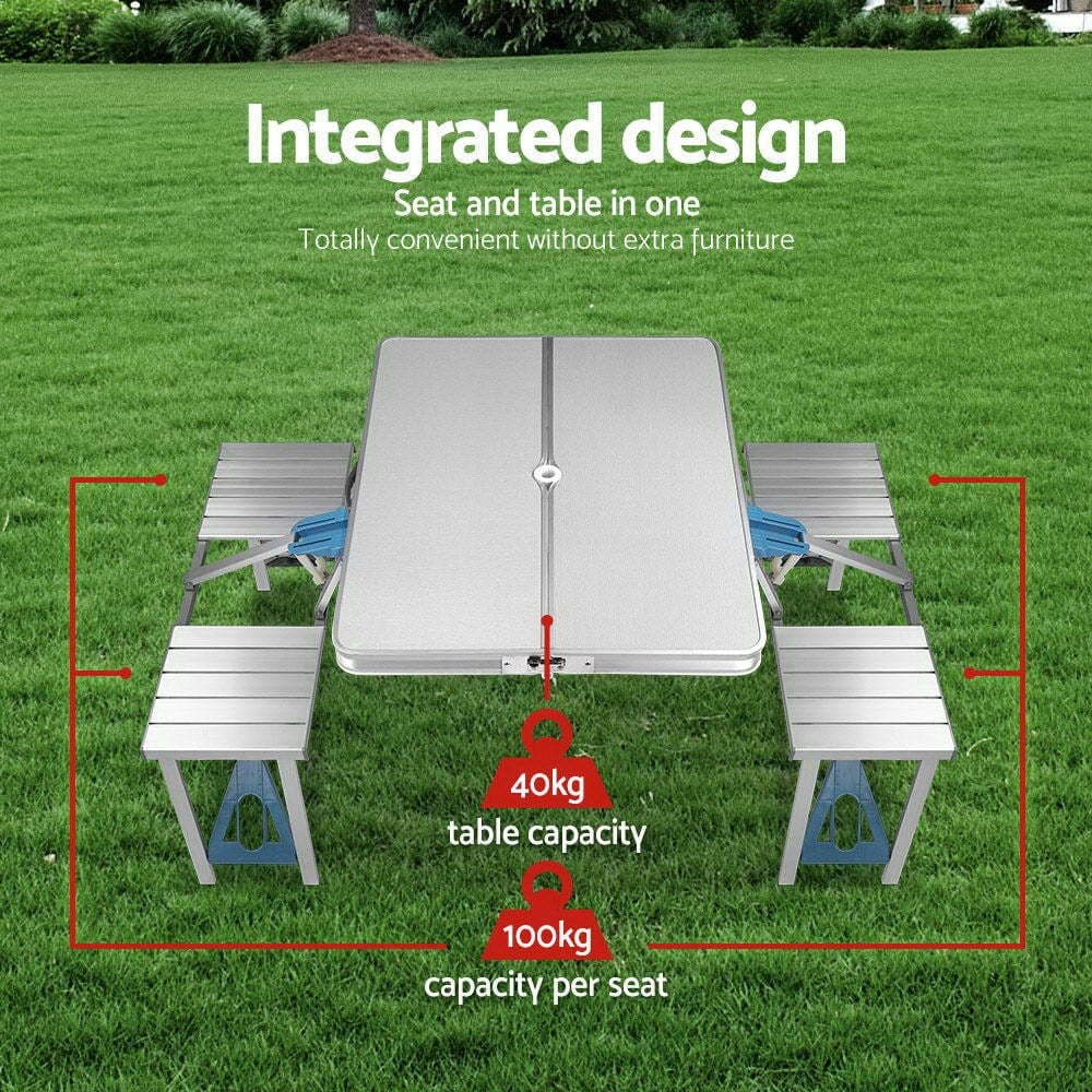 image-Outdoor One-piece Folding Table And Chair Aluminum Alloy Folding Table Wholesale Barbecue Household Camping Aluminum Alloy Portable Table And Chair