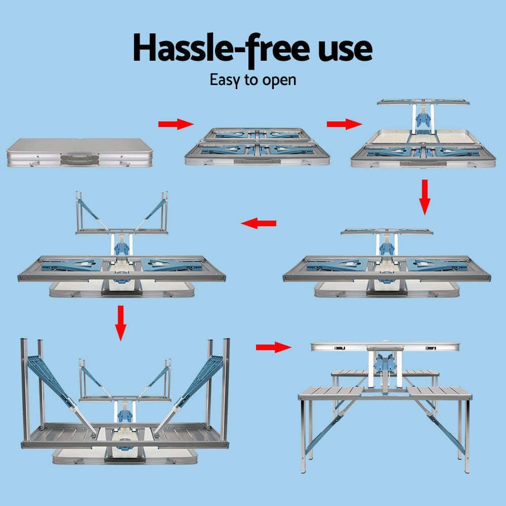 image-Outdoor One-piece Folding Table And Chair Aluminum Alloy Folding Table Wholesale Barbecue Household Camping Aluminum Alloy Portable Table And Chair