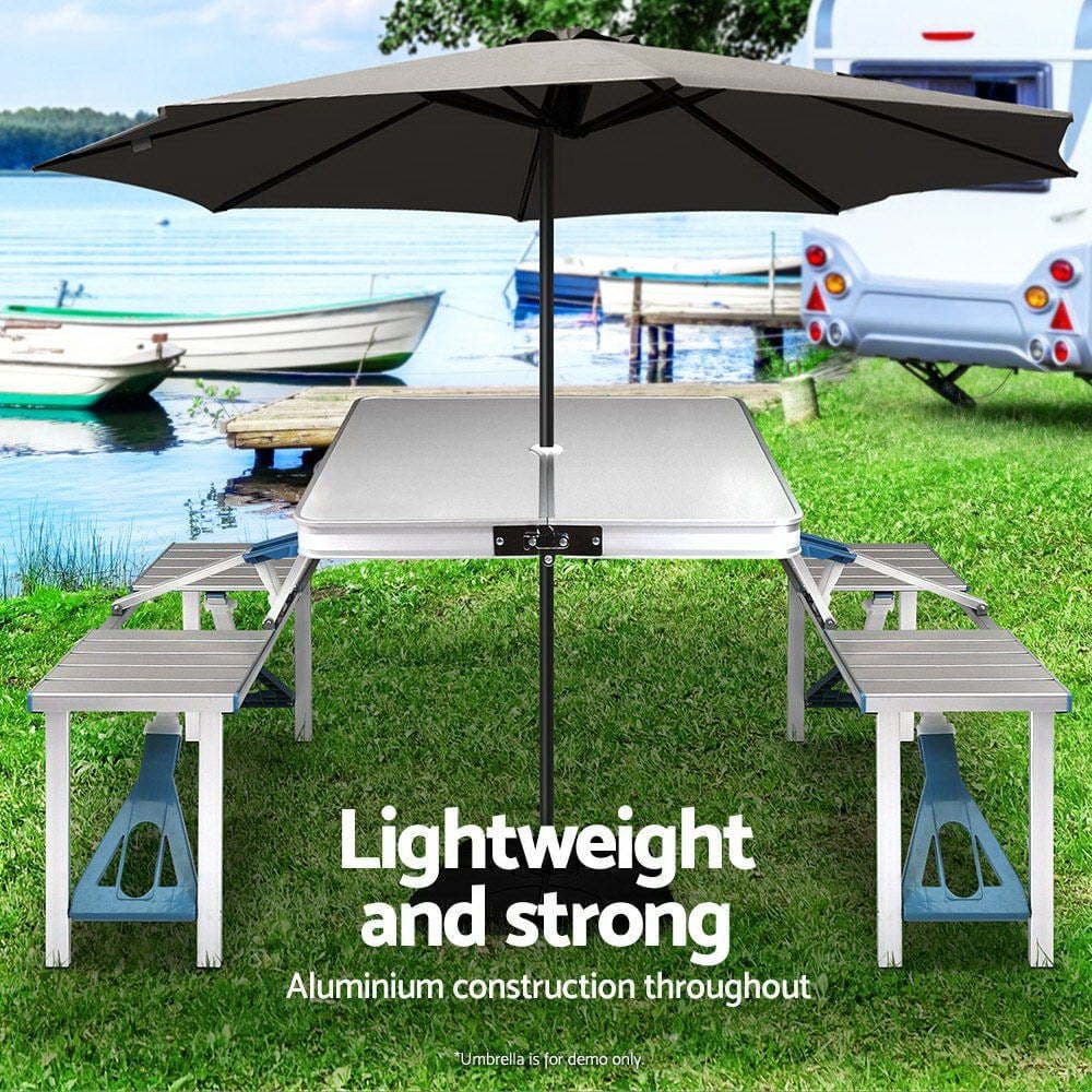 image-Outdoor One-piece Folding Table And Chair Aluminum Alloy Folding Table Wholesale Barbecue Household Camping Aluminum Alloy Portable Table And Chair