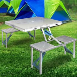 image-Outdoor One-piece Folding Table And Chair Aluminum Alloy Folding Table Wholesale Barbecue Household Camping Aluminum Alloy Portable Table And Chair