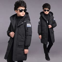 image-Boys Cotton-padded Clothes New Winter Clothes Medium And Large Children's Mid-length Cotton-padded Clothes Children's Cotton Wadded Jacket Winter Thickness Korean Coat