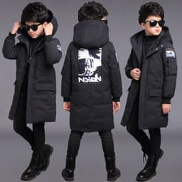 image-Boys Cotton-padded Clothes New Winter Clothes Medium And Large Children's Mid-length Cotton-padded Clothes Children's Cotton Wadded Jacket Winter Thickness Korean Coat