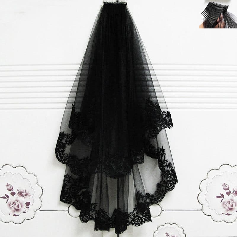 image-Black Veil Short Lace Headdress Spiritual Love Wedding Clothes Party Photo Veil Veil
