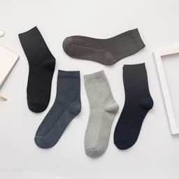 image-Bamboo Fiber Cotton Mid-calf Men Socks Double Needle Dark Flower Small Plaid Business Zhuji Socks