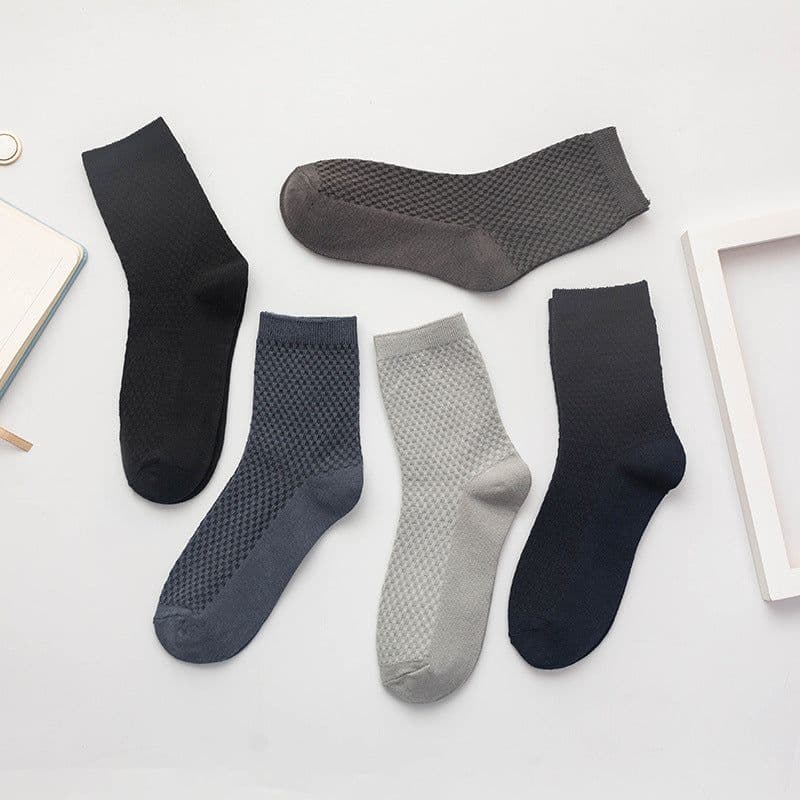 image-Bamboo Fiber Cotton Mid-calf Men Socks Double Needle Dark Flower Small Plaid Business Zhuji Socks