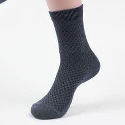 image-Bamboo Fiber Cotton Mid-calf Men Socks Double Needle Dark Flower Small Plaid Business Zhuji Socks