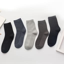 image-Bamboo Fiber Cotton Mid-calf Men Socks Double Needle Dark Flower Small Plaid Business Zhuji Socks