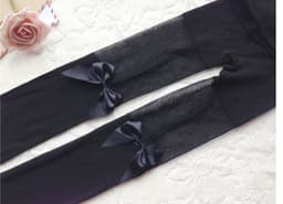 image-Women's Fashion Garter Bow Solid Color Thigh-high Stockings