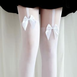 image-Women's Fashion Garter Bow Solid Color Thigh-high Stockings