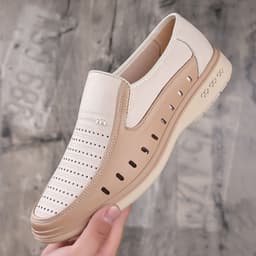 image-Men's Leather Shoes Casual Leather Shoes Hollow Soft Bottom Soft Leather Non-slip Middle-aged People's Shoes